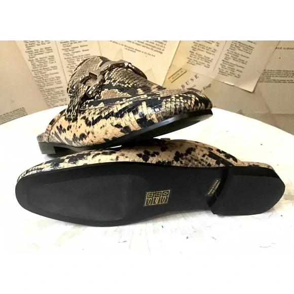 Anthropologie Bibi Lou Zagreb Slip On Loafers Snakeskin Embossed Tan Black - Picture 9 of 9